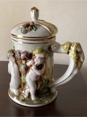 Vintage Capodemonte Cherub Lidded Tankard Stein
